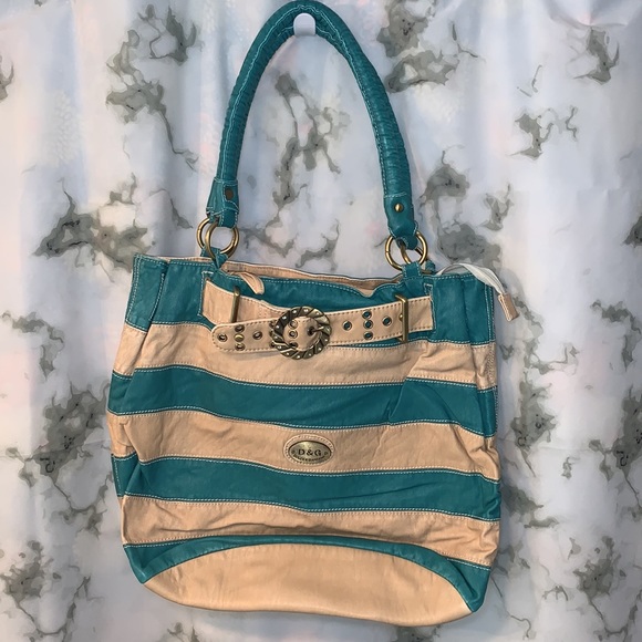 🎒 Cream & Teal Stripe DG Style Bag - Picture 2 of 13